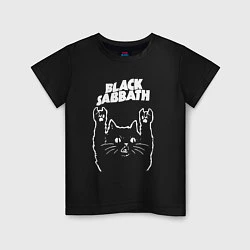 Футболка хлопковая детская Black Sabbath Рок кот, цвет: черный