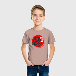 Футболка хлопковая детская Ниндзя дракон Япония, цвет: пыльно-розовый — фото 2