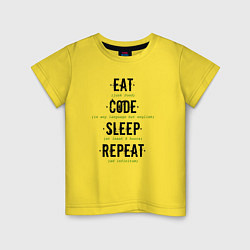 Футболка хлопковая детская EAT CODE SLEEP REPEAT, цвет: желтый