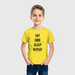 Футболка хлопковая детская EAT CODE SLEEP REPEAT, цвет: желтый — фото 2