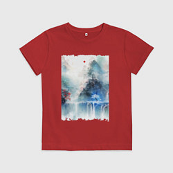 Футболка хлопковая детская Изумительный японский пейзаж, цвет: красный