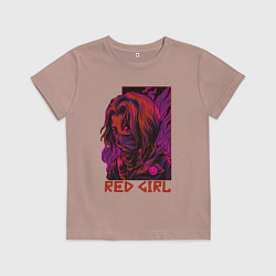 Футболка хлопковая детская Красная девушка в маске, цвет: пыльно-розовый