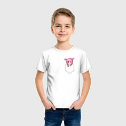 Футболка хлопковая детская Anime тян с розовыми волосами в кармане, цвет: белый — фото 2