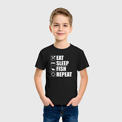 Футболка хлопковая детская Есть Спать Рыбалка Повторить, цвет: черный — фото 2
