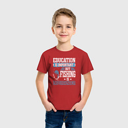 Футболка хлопковая детская Образование важно, но рыбалка важнее, цвет: красный — фото 2