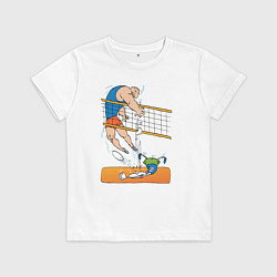 Футболка хлопковая детская Мощный волейбольный удар, цвет: белый