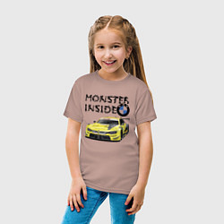 Футболка хлопковая детская BMW M Power Monster inside, цвет: пыльно-розовый — фото 2