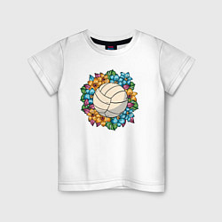 Футболка хлопковая детская Volleyball - Flowers, цвет: белый