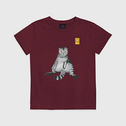 Футболка хлопковая детская FamousNiki cat, цвет: меланж-бордовый