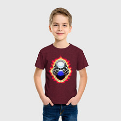 Футболка хлопковая детская Космонавт над планетой, цвет: меланж-бордовый — фото 2
