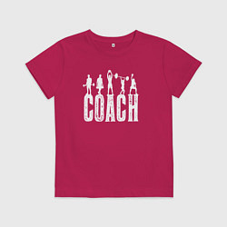 Футболка хлопковая детская Пауэрлифтинг тренер, цвет: маджента