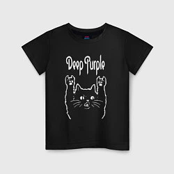 Футболка хлопковая детская Deep Purple Рок кот, цвет: черный