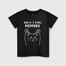 Футболка хлопковая детская Red Hot Chili Peppers Рок кот, цвет: черный