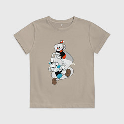 Футболка хлопковая детская Чашки Cuphead, цвет: миндальный