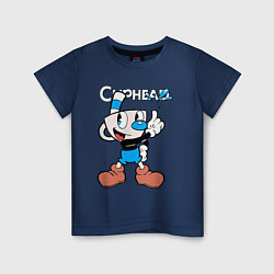 Футболка хлопковая детская Синяя чашка Cuphead, цвет: тёмно-синий