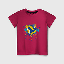 Футболка хлопковая детская Volleyball Splash, цвет: маджента