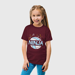 Футболка хлопковая детская Volleyball Ninja, цвет: меланж-бордовый — фото 2