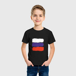 Футболка хлопковая детская Россия - Триколор, цвет: черный — фото 2