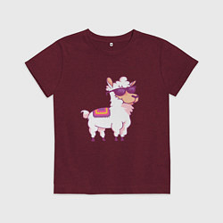Футболка хлопковая детская Lama glama 2, цвет: меланж-бордовый
