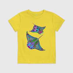Футболка хлопковая детская Скаты с психоделической раскраской, цвет: желтый