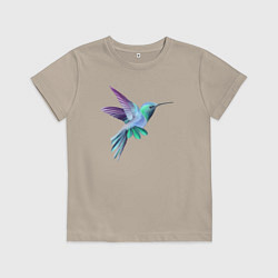 Футболка хлопковая детская Красивая колибри, цвет: миндальный
