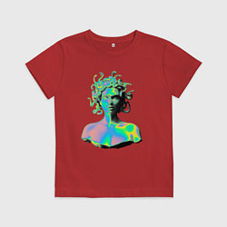 Футболка хлопковая детская Gorgon Medusa Vaporwave Neon, цвет: красный