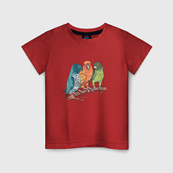 Футболка хлопковая детская Три волнистых попугая на ветке, цвет: красный