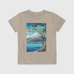 Футболка хлопковая детская Mount Fuji from Lake Yamanaka Гора Фудзи, цвет: миндальный