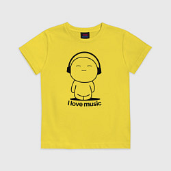 Футболка хлопковая детская Я Люблю Музыку I love Music, цвет: желтый