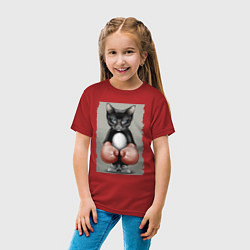 Футболка хлопковая детская Крутой котяра в боксёрских перчатках Cool cat in b, цвет: красный — фото 2