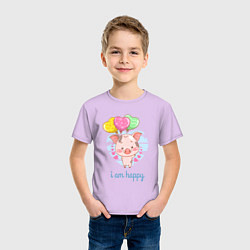 Футболка хлопковая детская Iam happy поросенок, цвет: лаванда — фото 2