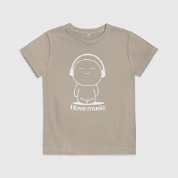 Футболка хлопковая детская Я Люблю Музыку I Love Music Белая, цвет: миндальный