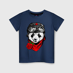 Футболка хлопковая детская Панда с розой во рту, цвет: тёмно-синий