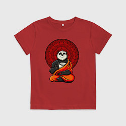 Футболка хлопковая детская Медитация панды Дзен, цвет: красный