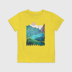 Футболка хлопковая детская Большие горы и маленький медведь, цвет: желтый