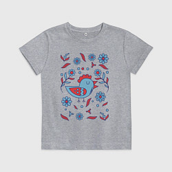 Футболка хлопковая детская Птичка и цветы, цвет: меланж
