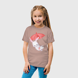 Футболка хлопковая детская Милый Крольчонок С Красным Зонтиком, цвет: пыльно-розовый — фото 2