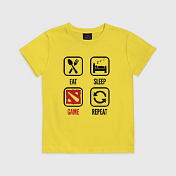 Футболка хлопковая детская Eat Sleep Dota Repeat, цвет: желтый