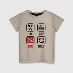 Футболка хлопковая детская Eat Sleep Dota Repeat, цвет: миндальный