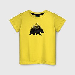 Футболка хлопковая детская Медведь, деревья и горы, цвет: желтый