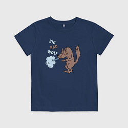 Футболка хлопковая детская Большой злой волк из сказки Три Поросенка, цвет: тёмно-синий