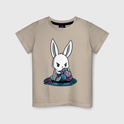 Футболка хлопковая детская Зайчонок обнял клубки The bunny hugged the balls, цвет: миндальный