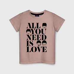 Футболка хлопковая детская ALL YOU NEED IS LOVE THE BEATLES, цвет: пыльно-розовый