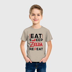 Футболка хлопковая детская Надпись: Eat Sleep Zelda Repeat, цвет: миндальный — фото 2