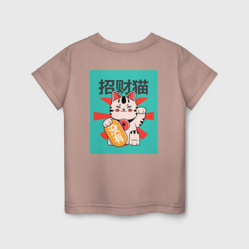 Детская футболка Манеки Неко Art / Пыльно-розовый – фото 2