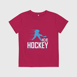 Футболка хлопковая детская Хоккей Силуэт спортсмена, цвет: маджента