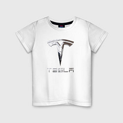 Футболка хлопковая детская Tesla Logo Тесла Логотип, цвет: белый