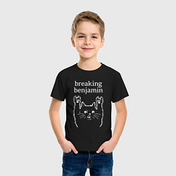 Футболка хлопковая детская Breaking Benjamin Рок кот, цвет: черный — фото 2