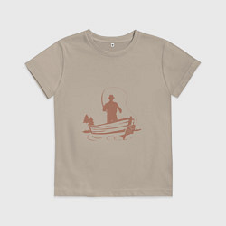 Футболка хлопковая детская Рыбацкий заплыв, цвет: миндальный