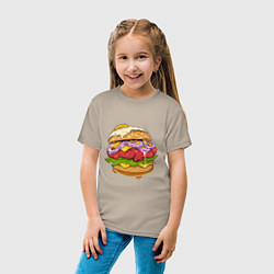 Футболка хлопковая детская Наимощнейший бургер, цвет: миндальный — фото 2